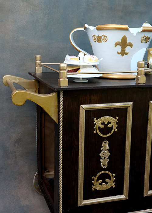 Beauty and the Beast full costume set hire Cogsworth Lumi&#232;re Mrs Potts Chip wardrobe cutlery plates ensemble UK Europe